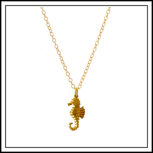 Gold Detailed Seahorse Charm Necklace