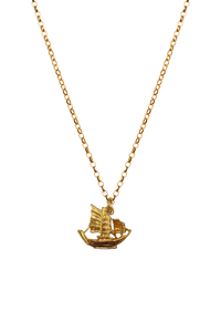 Gold Boat Charm Necklace