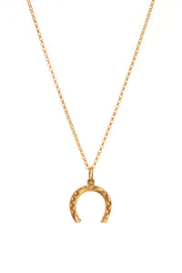 Gold Downwards Wide Horseshoe Charm Necklace