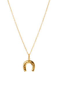 Gold Puffed Horseshoe Charm Necklace