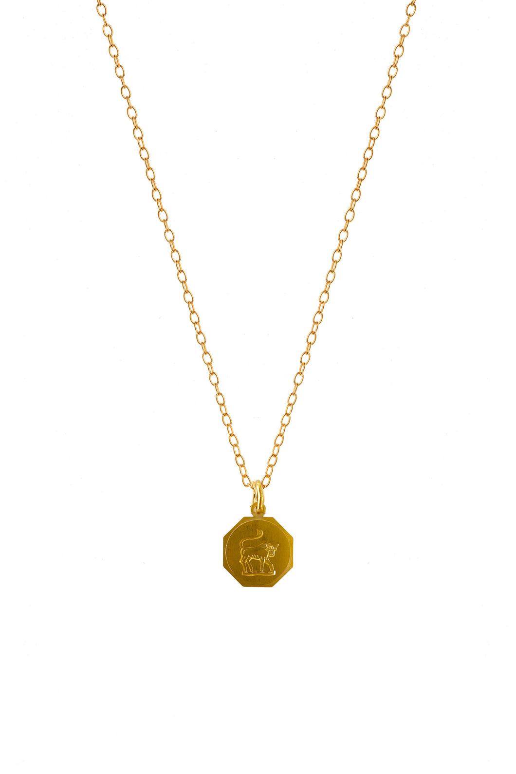 Gold Taurus Disc Charm Necklace