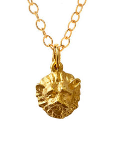 Gold Luca Lion Head Charm Necklace